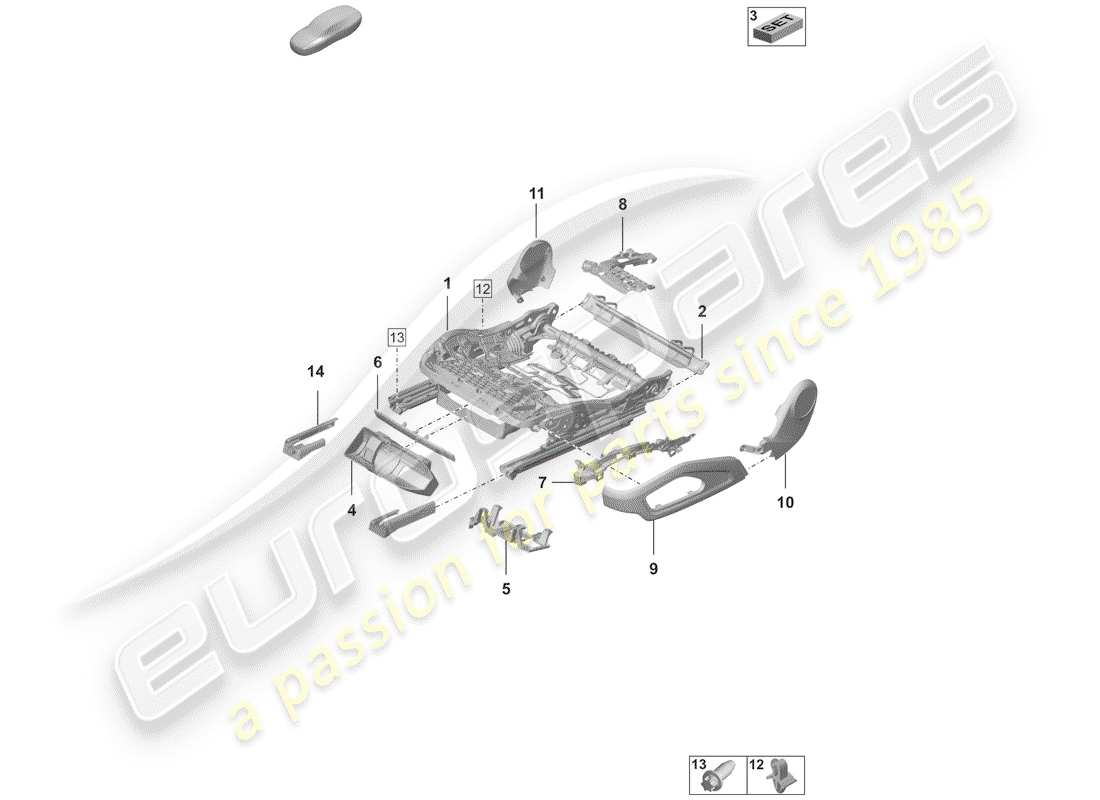 porsche 2019 (992-1) seat frame part diagram