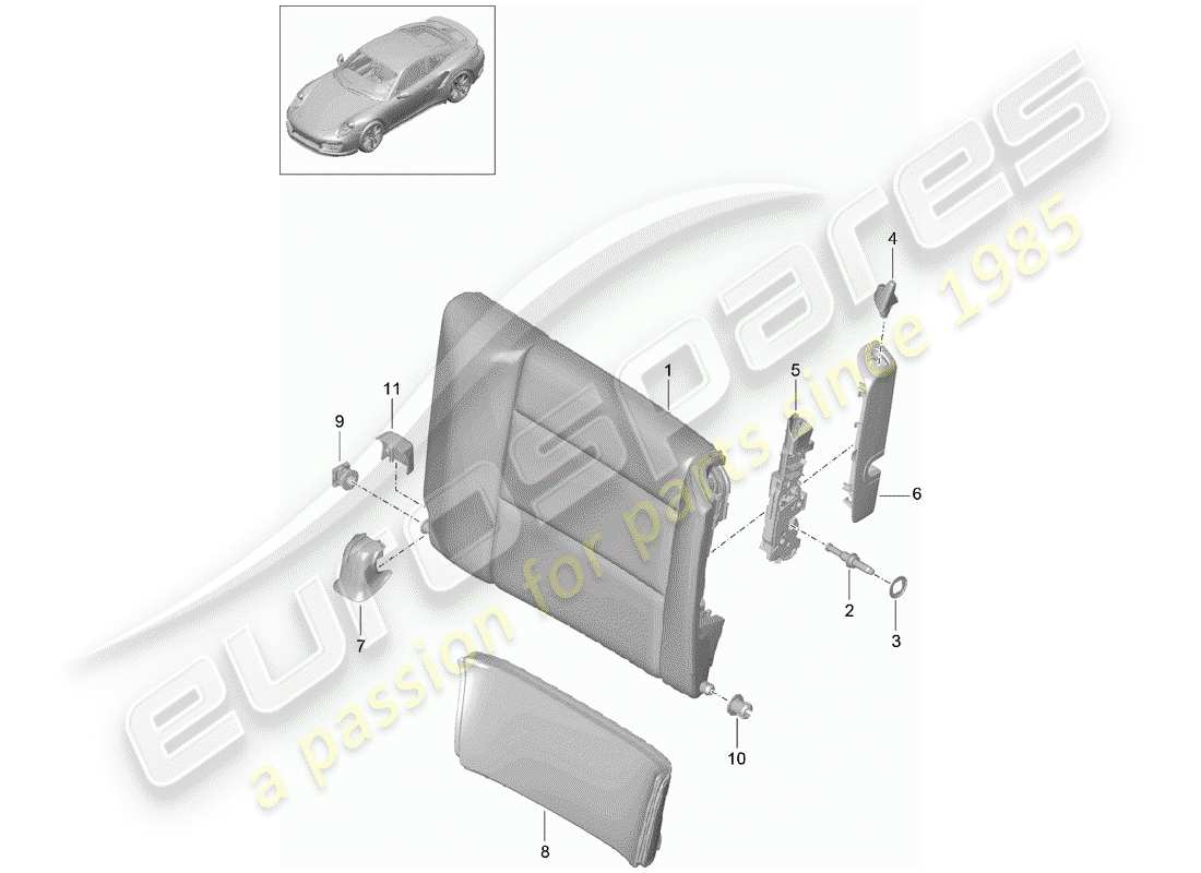 porsche 2016 (991-1 turbo) emergency seat backrest part diagram