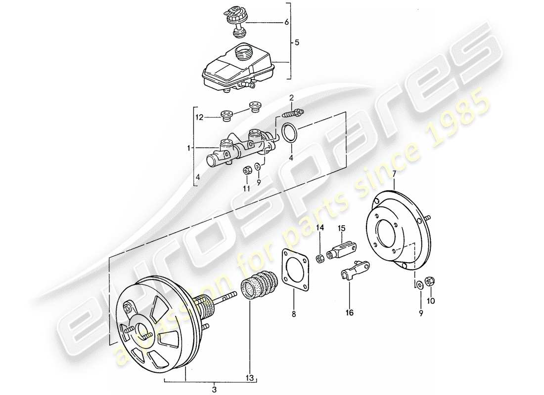 porsche 1990 (944) brake master cylinder - brake booster - reservoir - anti-locking brake syst. -abs- part diagram