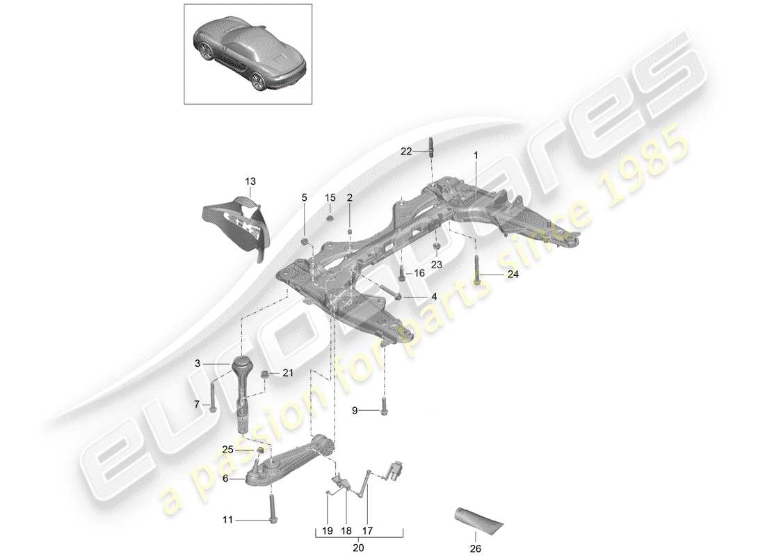porsche 2012 (981 boxster) cross member parts diagram