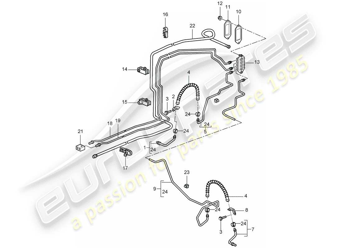 porsche 2008 (997-1 turbo / gt2) brake line part diagram