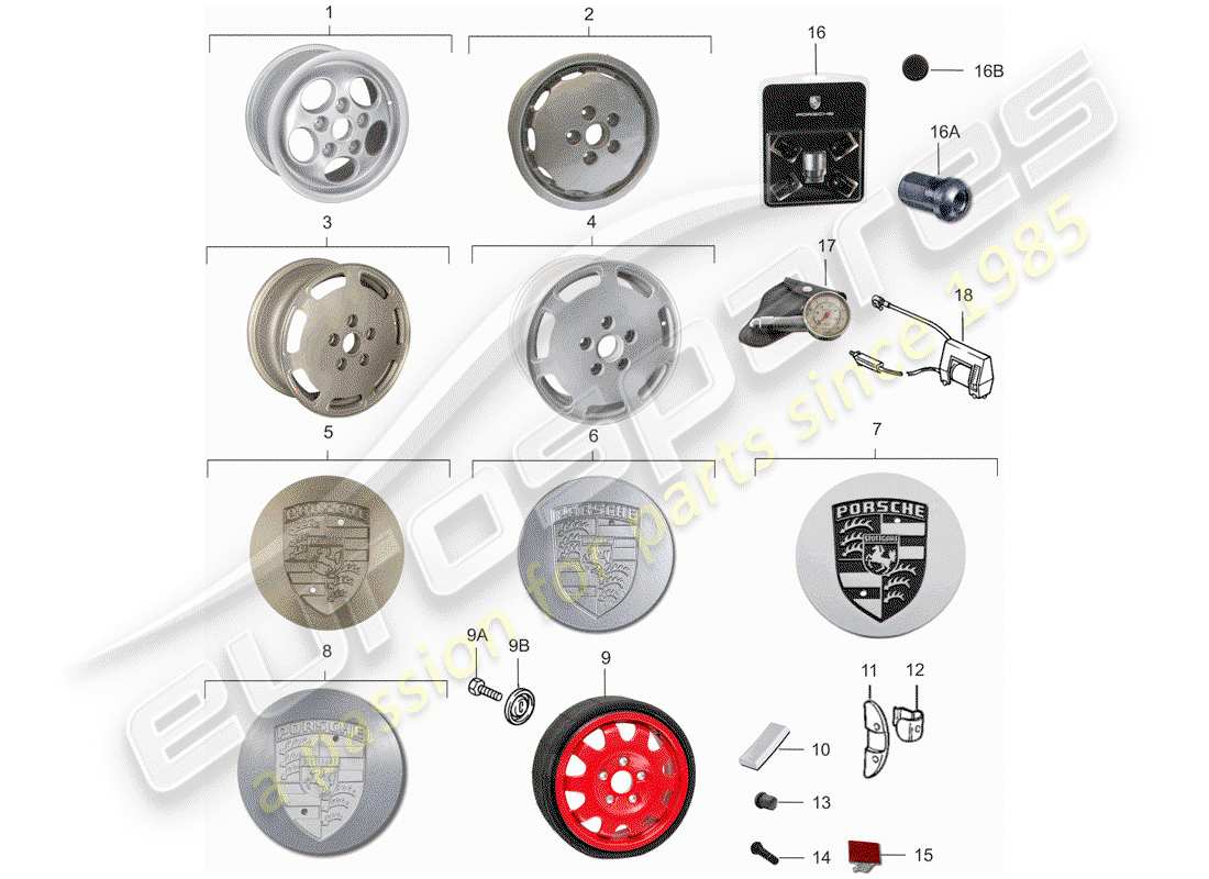 porsche 1984 (928) wheels part diagram