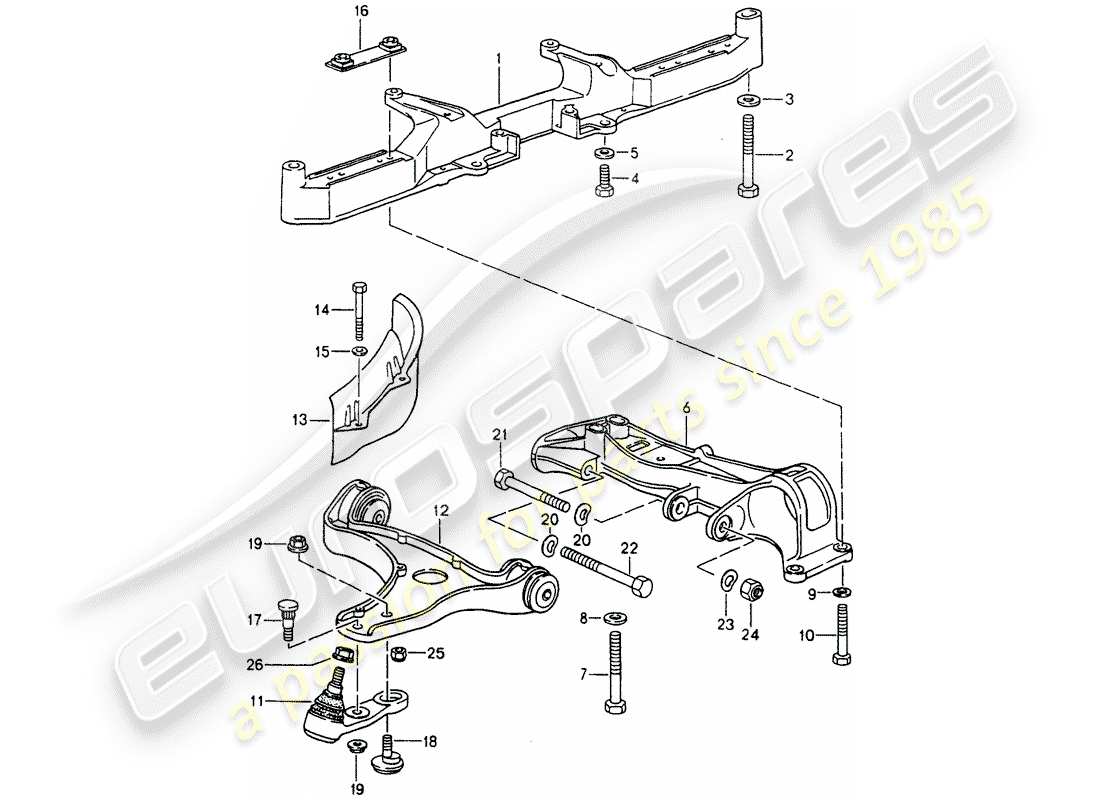 porsche 1990 (964) cross member - track control arm part diagram
