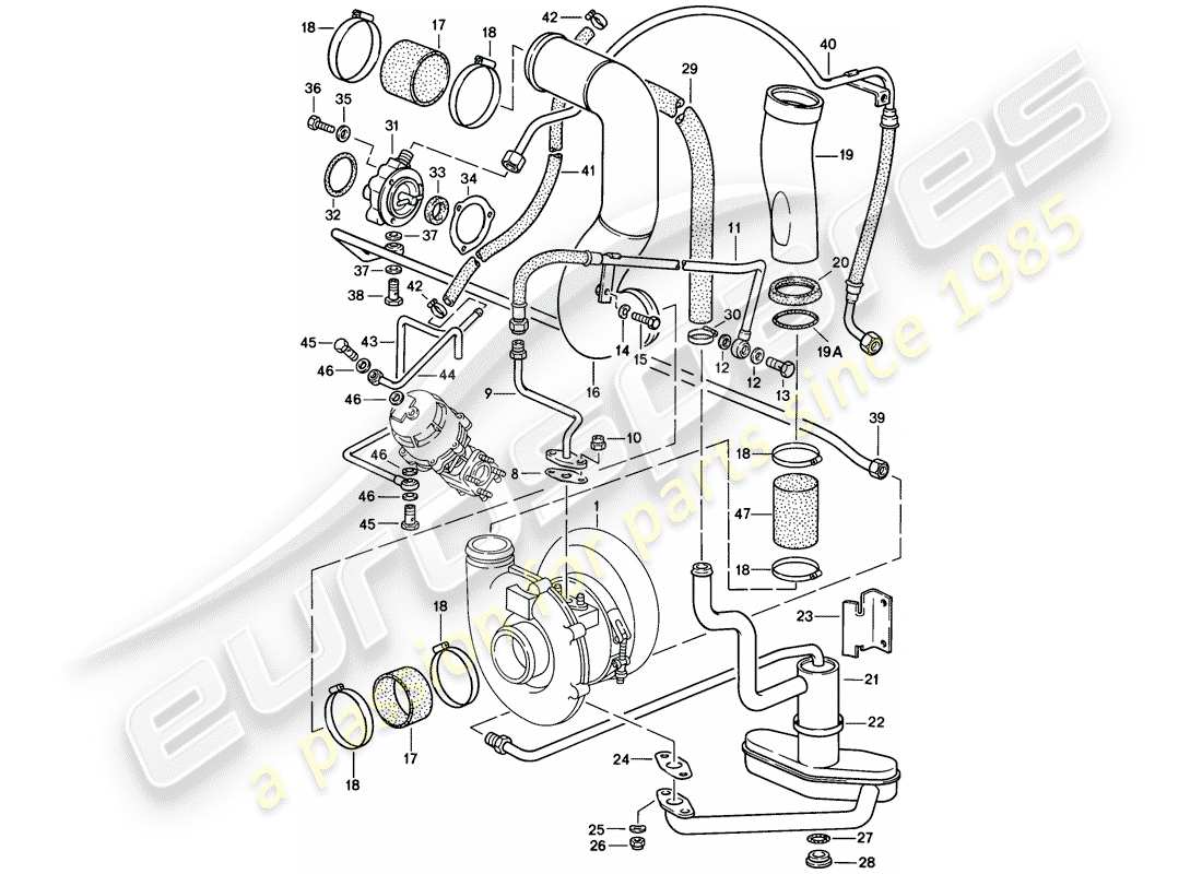 porsche 911 (1988) turbocharging part diagram
