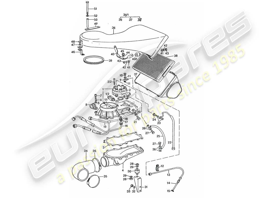 porsche 911 turbo (1977) mixture control unit - air cleaner part diagram