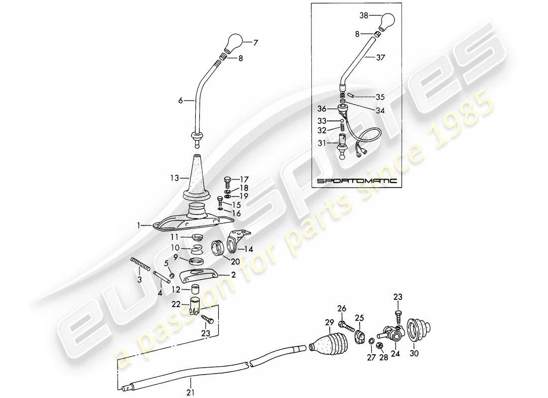 porsche 1967 (911/912) transmission control part diagram