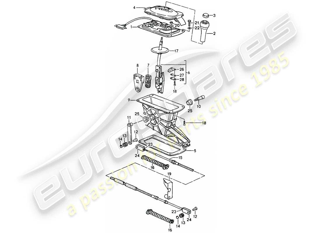 porsche 1990 (964) selector lever - tiptronic - d >> - mj 1991 part diagram