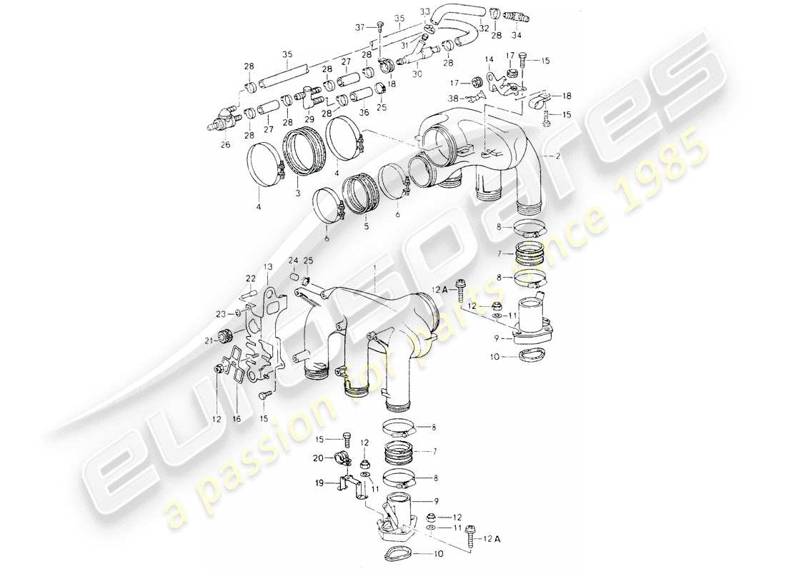 porsche 1990 (964) l-jetronic - intake air distributor part diagram