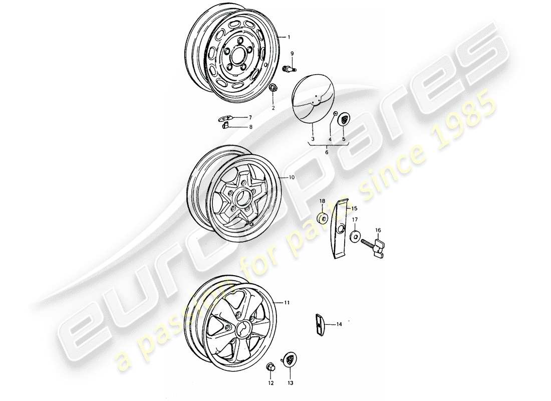 porsche 911 turbo (1977) wheels parts diagram