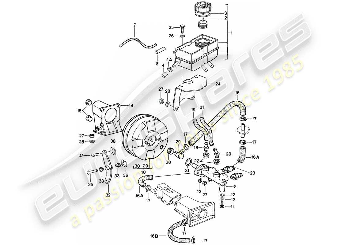 porsche 911 (1989) reservoir for - brake fluid - brake master cylinder part diagram