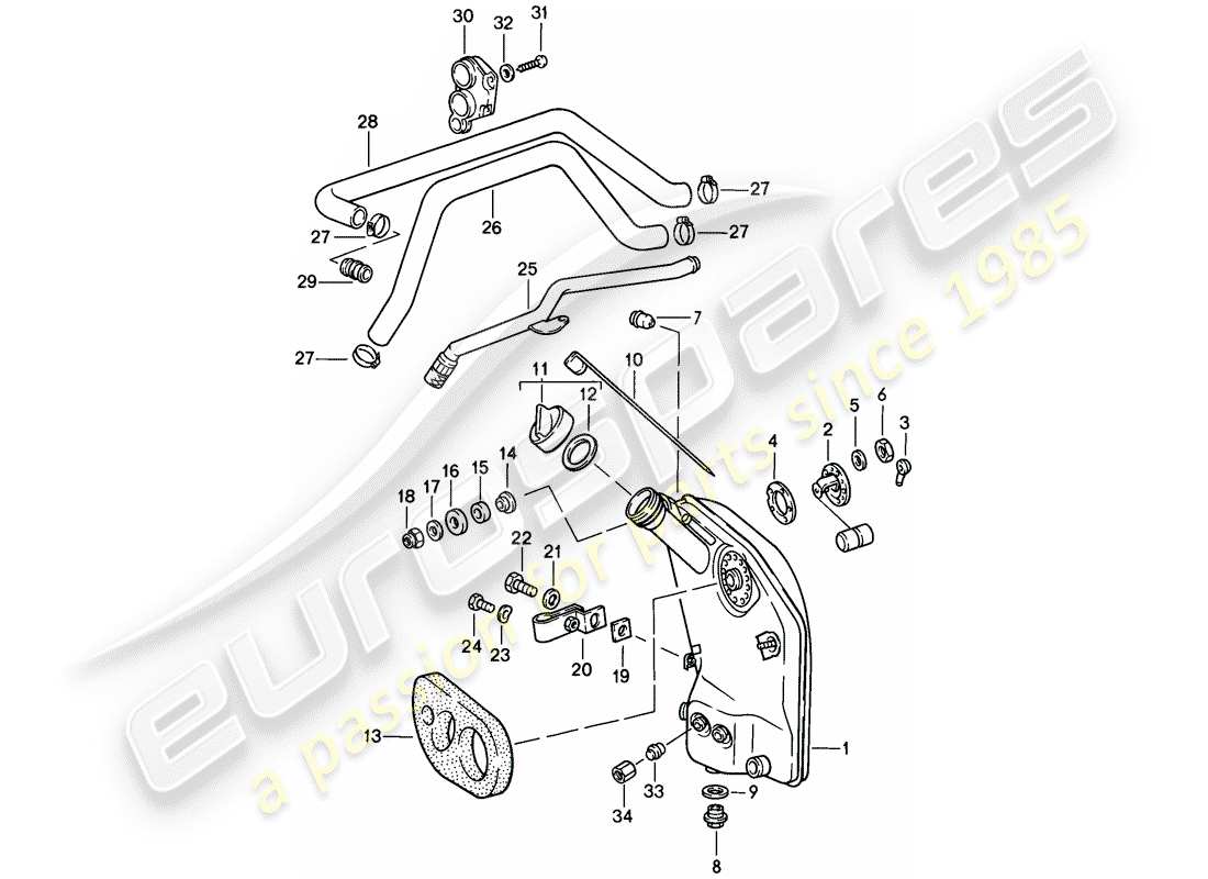 porsche 1984 (911) engine lubrication - oil tank - lines part diagram
