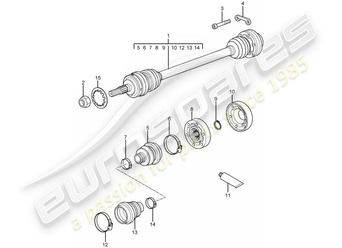 porsche 2008 (997-1 turbo / gt2) drive shaft part diagram