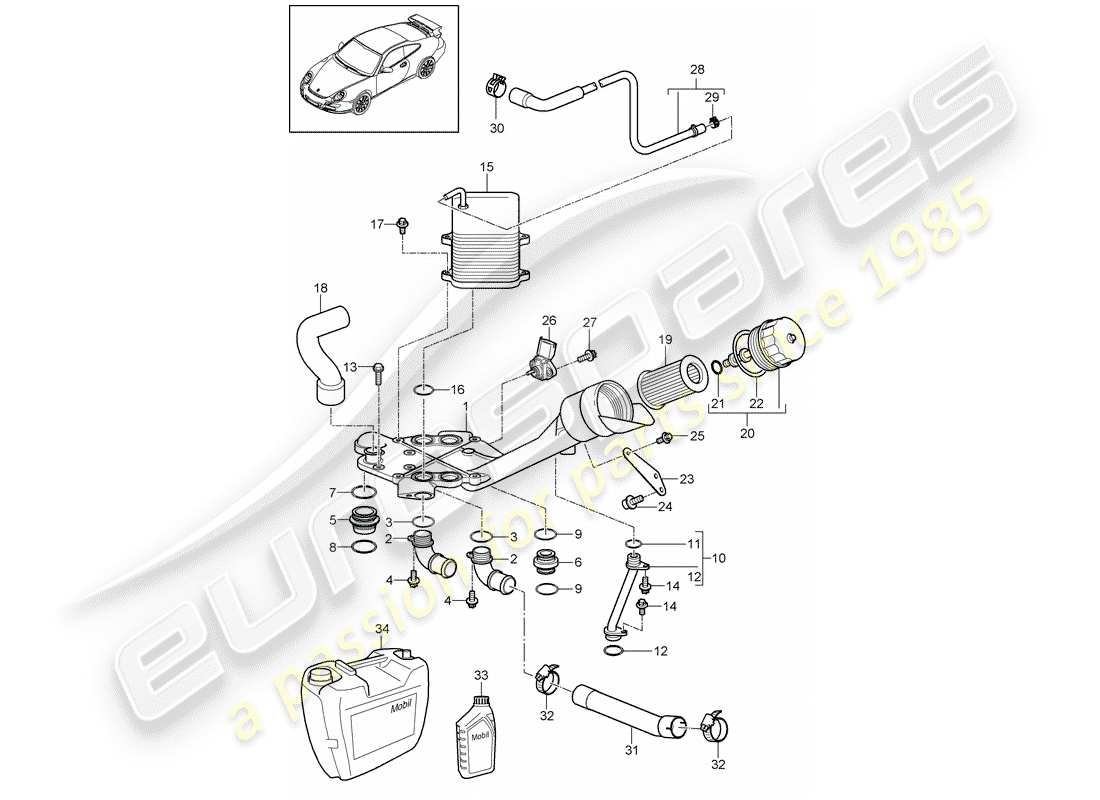 porsche 2010 (997-2 gt3) oil filter part diagram