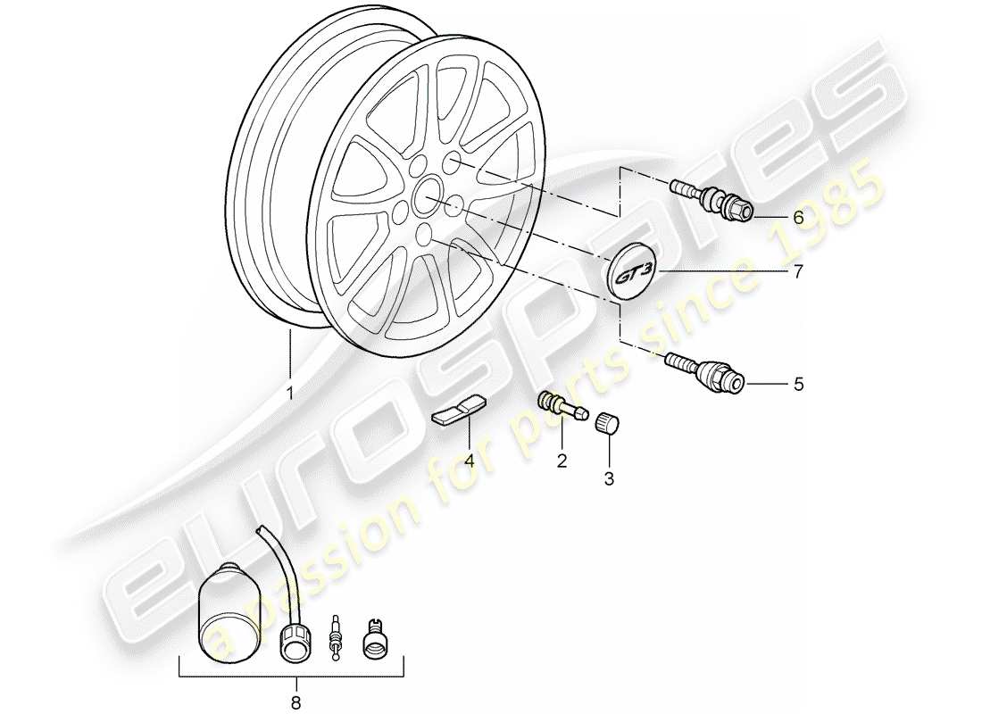 porsche 997 gt3 (2010) wheels part diagram