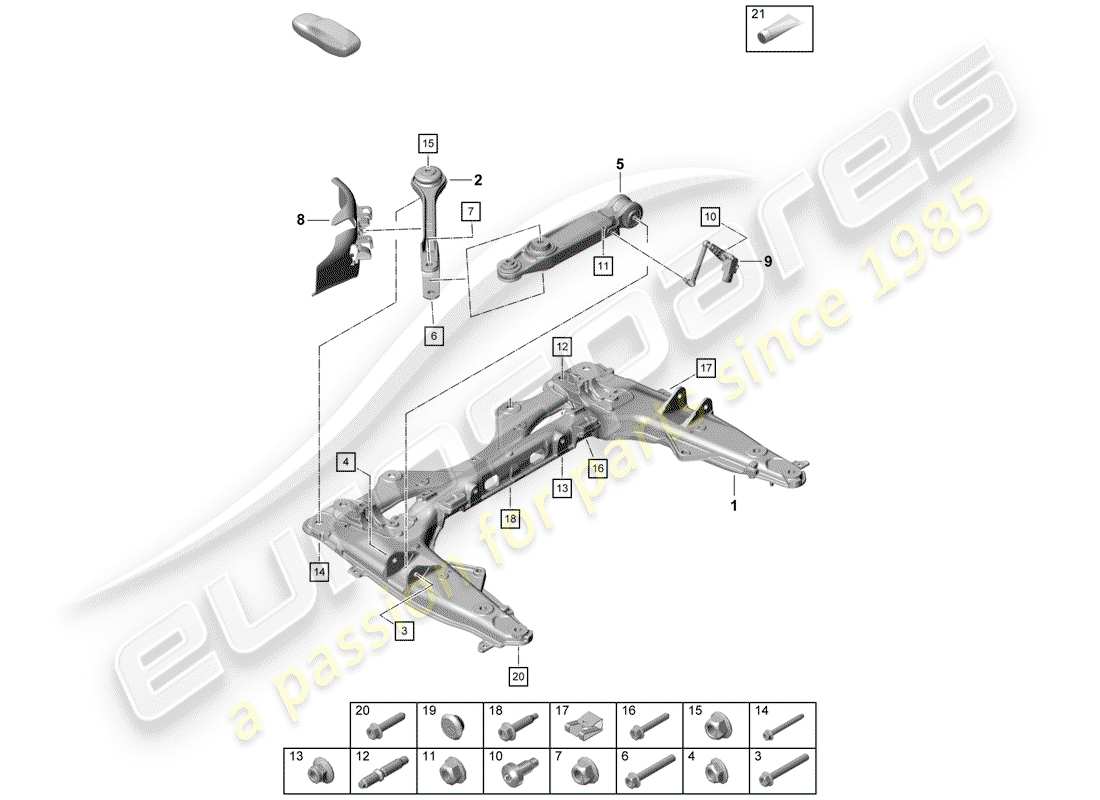 porsche 2020 (718 boxster spyder) cross member parts diagram