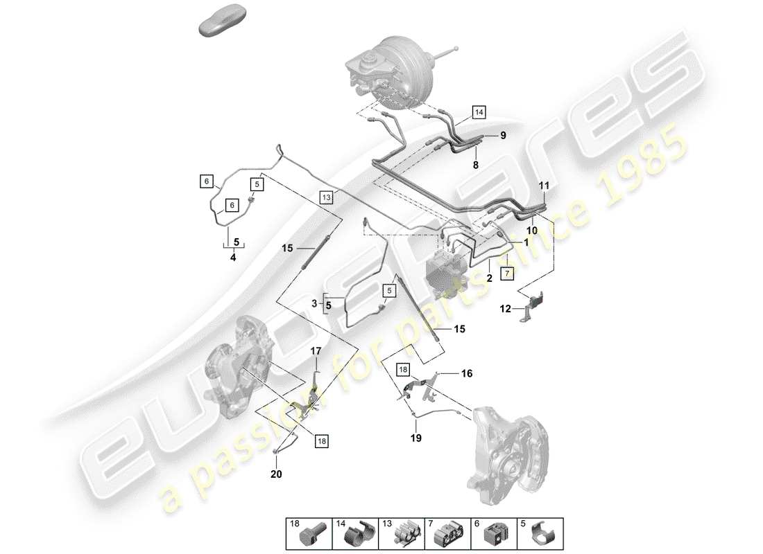porsche 2020 (718 boxster spyder) brake line parts diagram