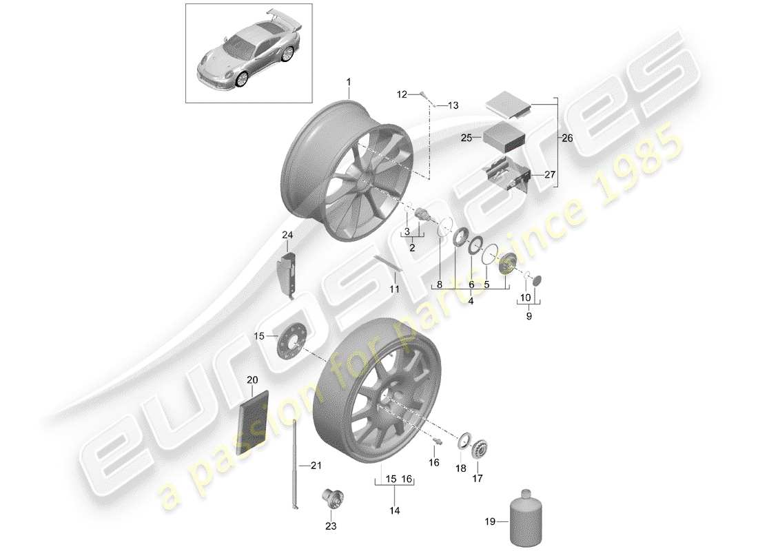 porsche 991 turbo (2016) alloy wheel part diagram