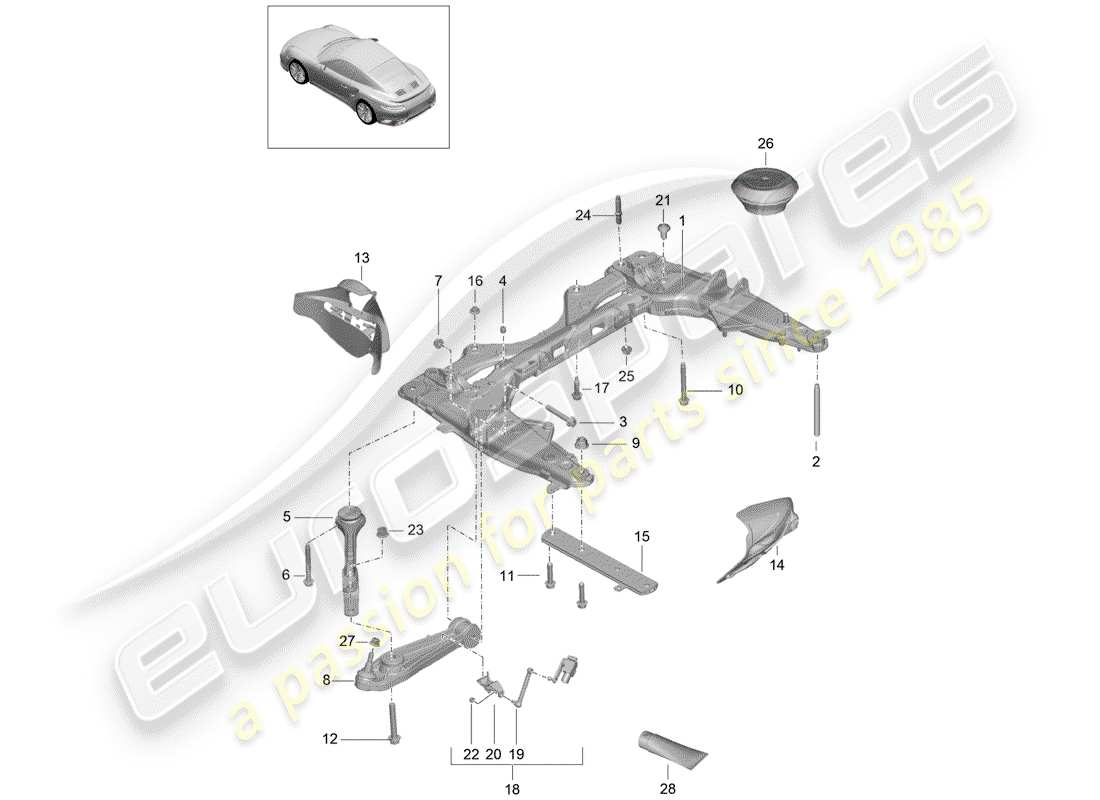 porsche 991 turbo (2016) cross member part diagram