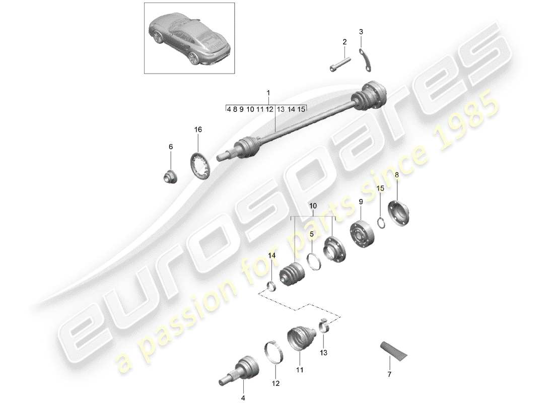porsche 2016 (991-1 turbo) drive shaft part diagram