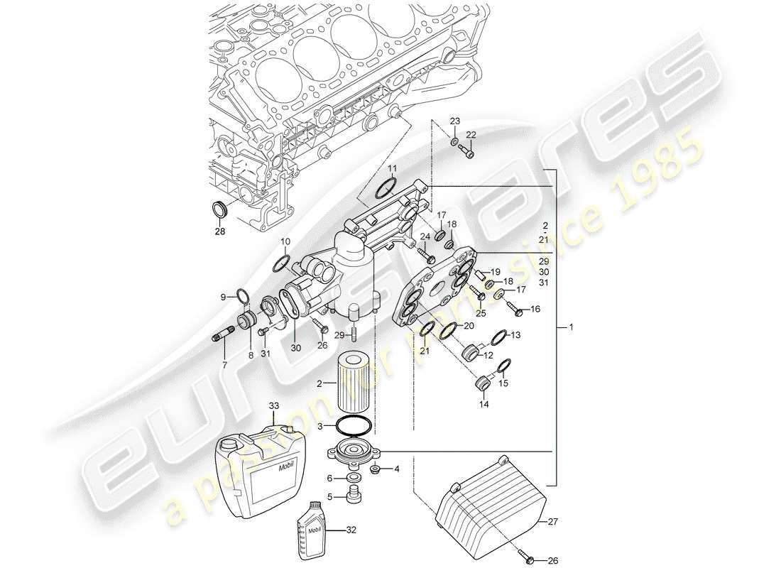 porsche 2005 (carrera gt) oil filter - bracket - heater core part diagram