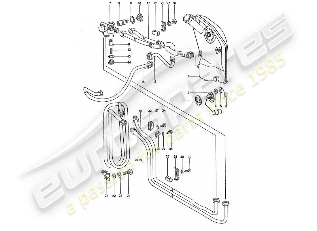 porsche 911 turbo (1977) engine lubrication - radiator coil part diagram