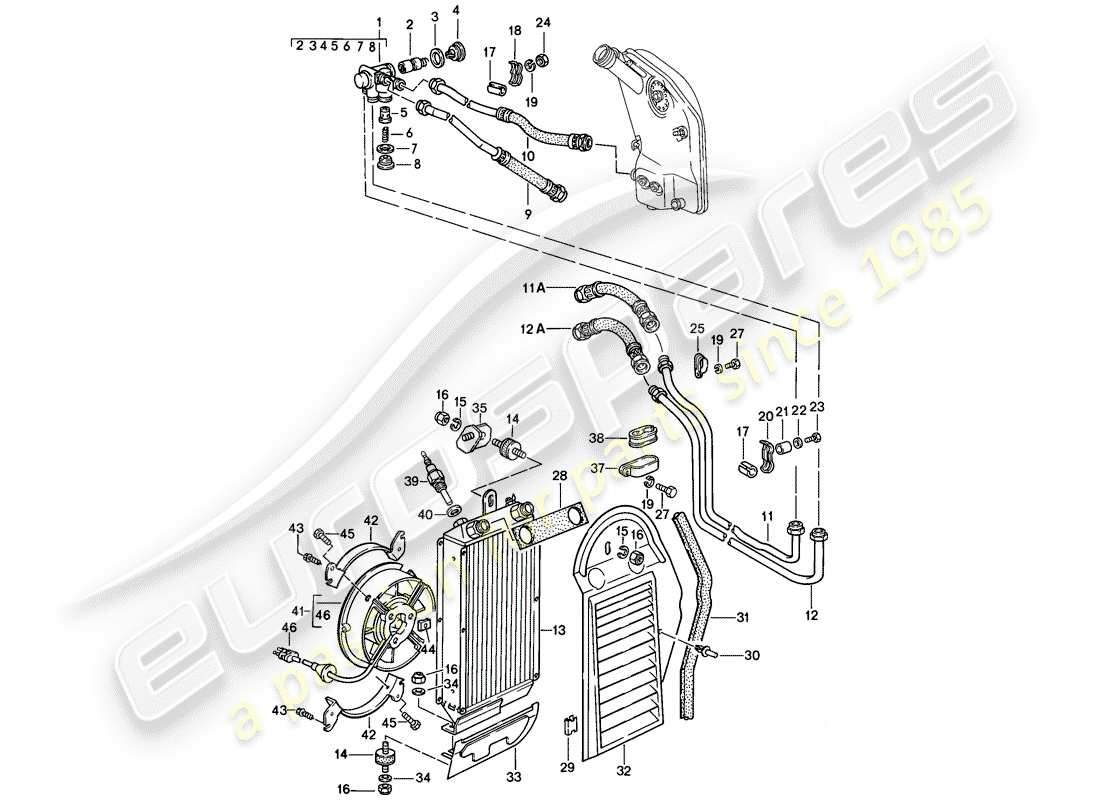 porsche 911 (1989) engine lubrication - oil cooler part diagram