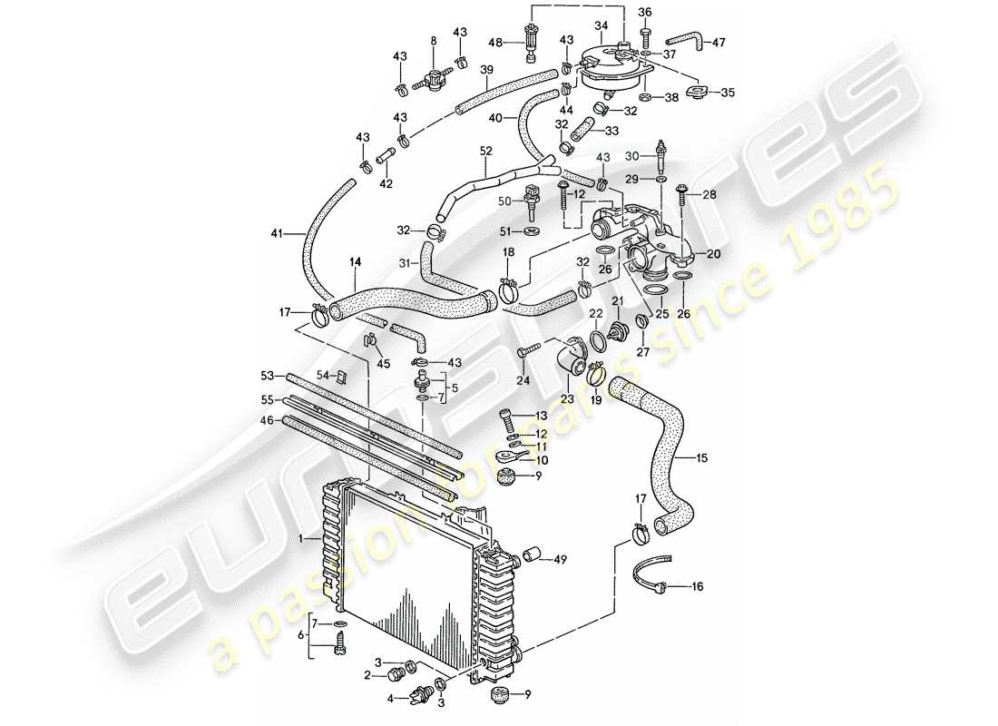 porsche 1989 (928) water cooling 1 part diagram