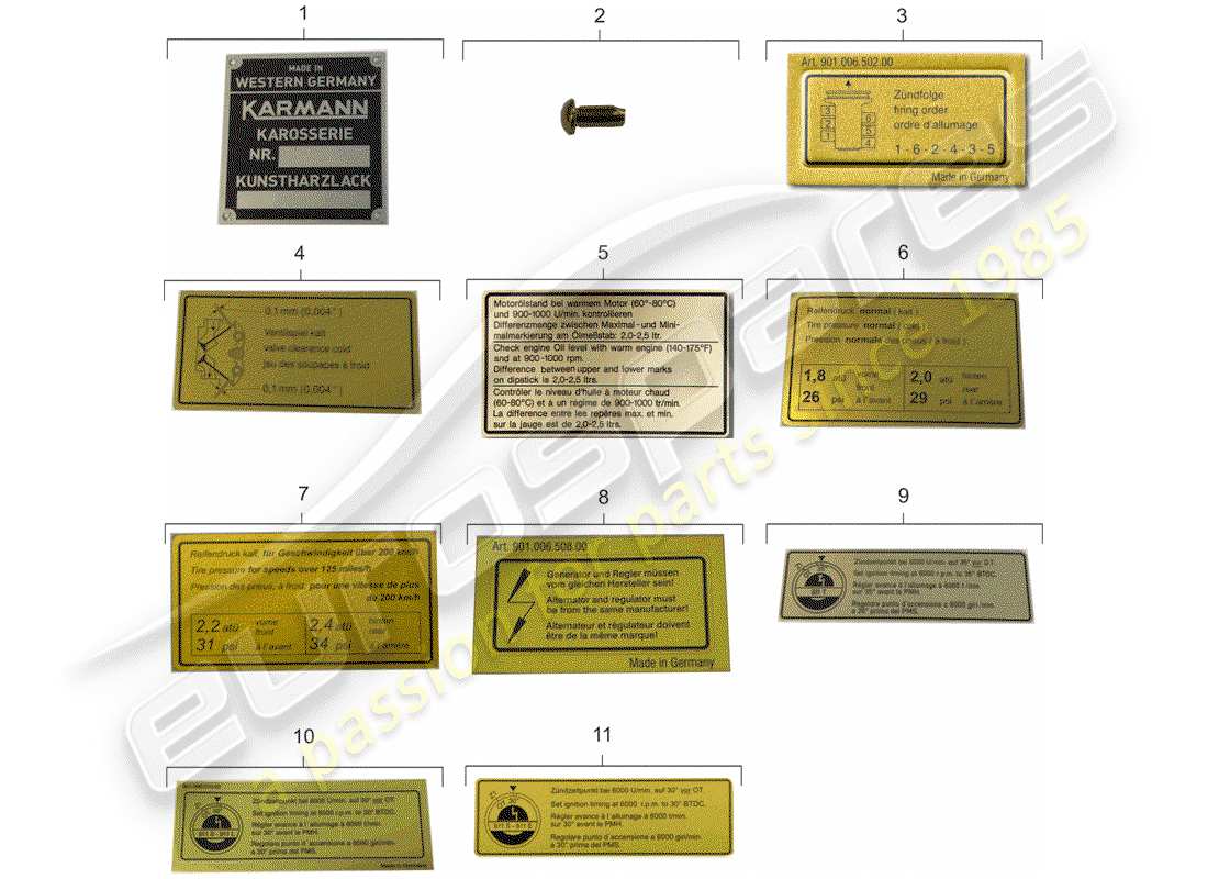 porsche 1965 (911/912) signs/notices - emblem part diagram