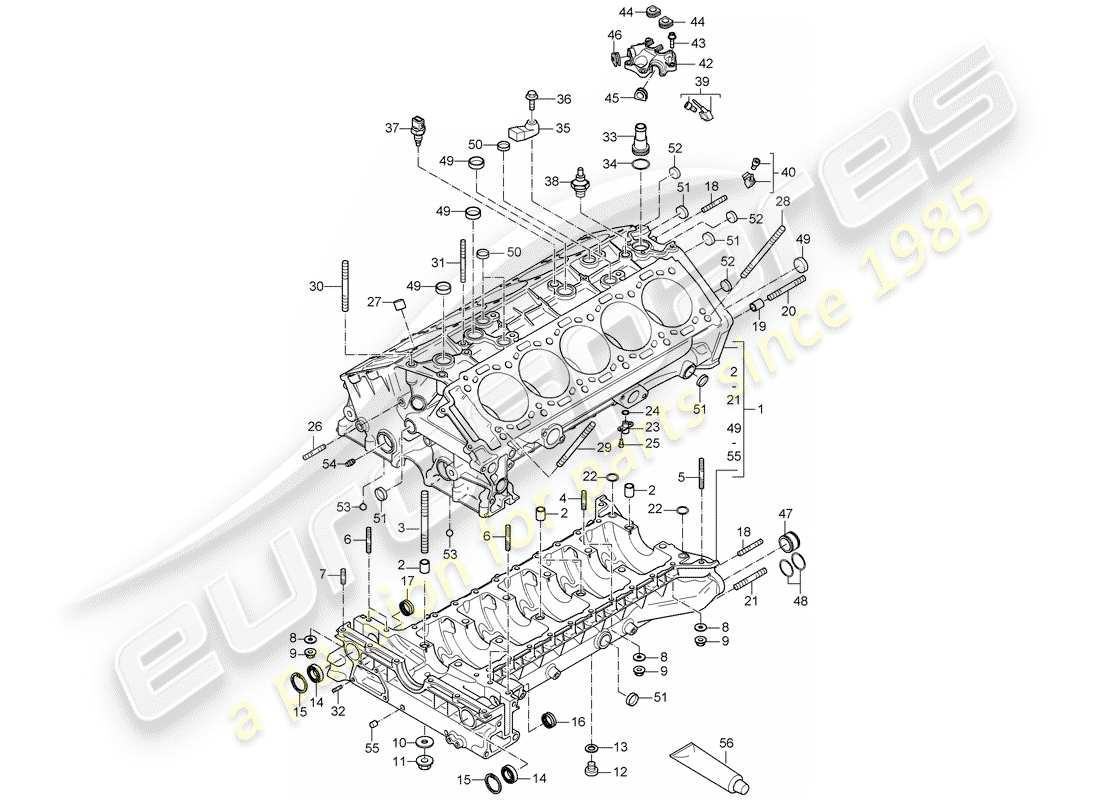 porsche 2005 (carrera gt) crankcase - single parts part diagram