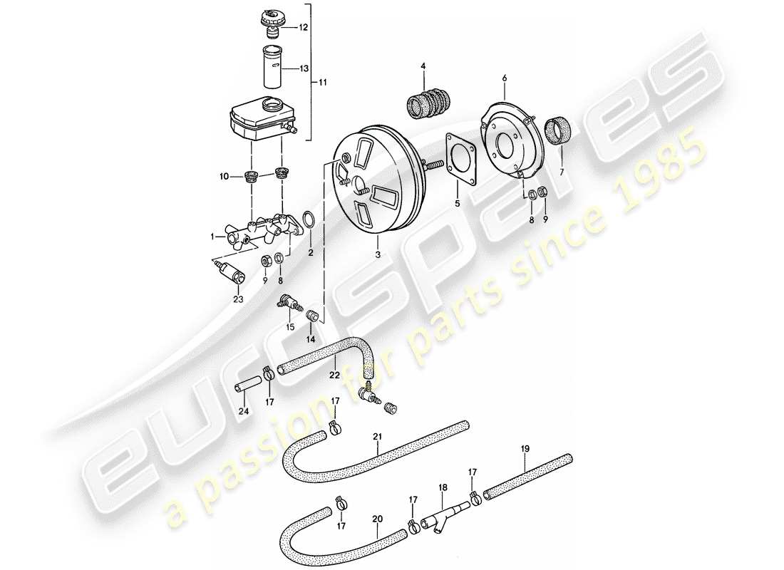 porsche 1986 (944) brake master cylinder - brake booster - reservoir part diagram