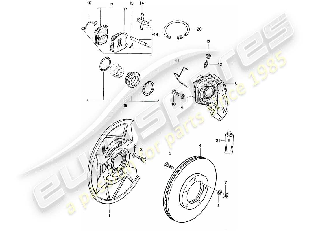 porsche 944 (1988) disc brakes - front axle parts diagram