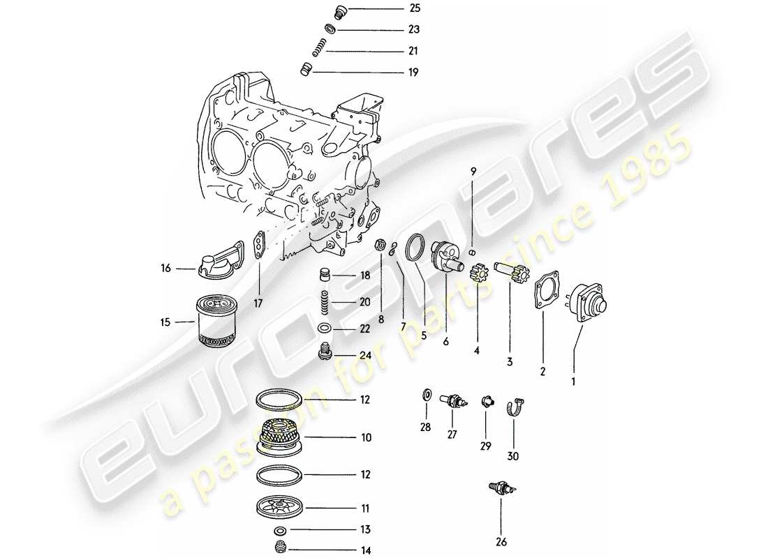 porsche 1971 (914) engine lubrication - oil pump - oil filter - oil strainer part diagram