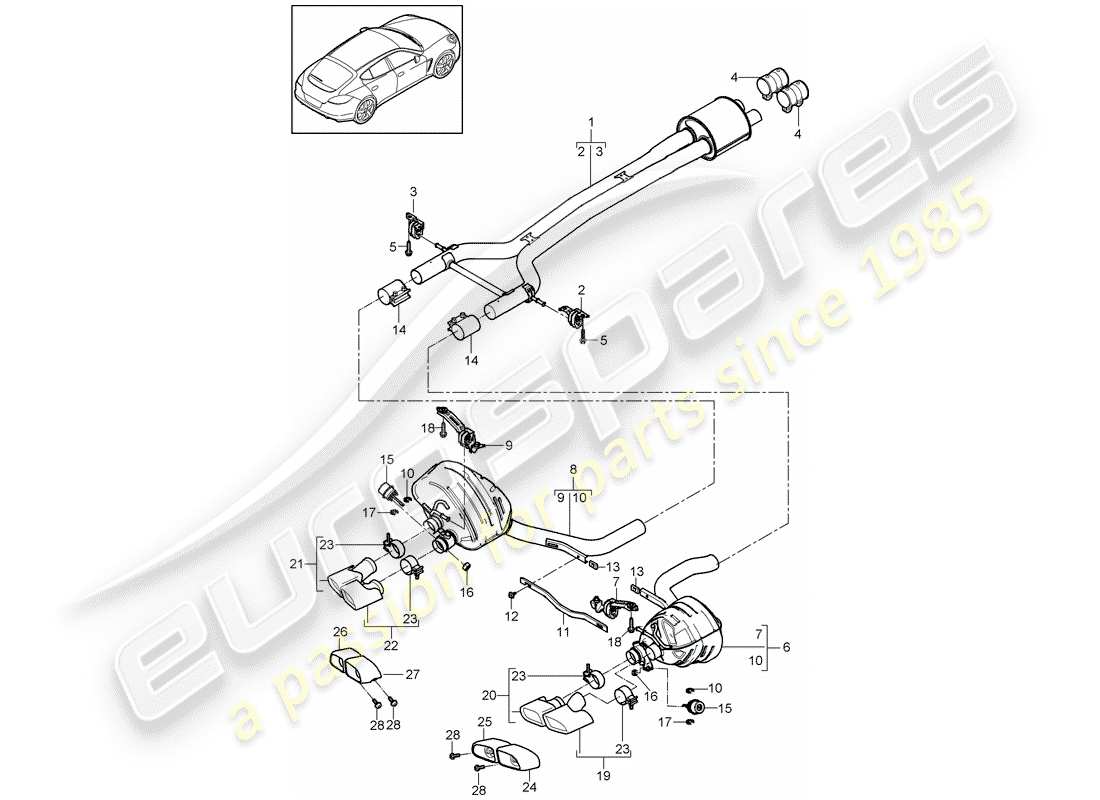 porsche panamera 970 (2016) exhaust system part diagram