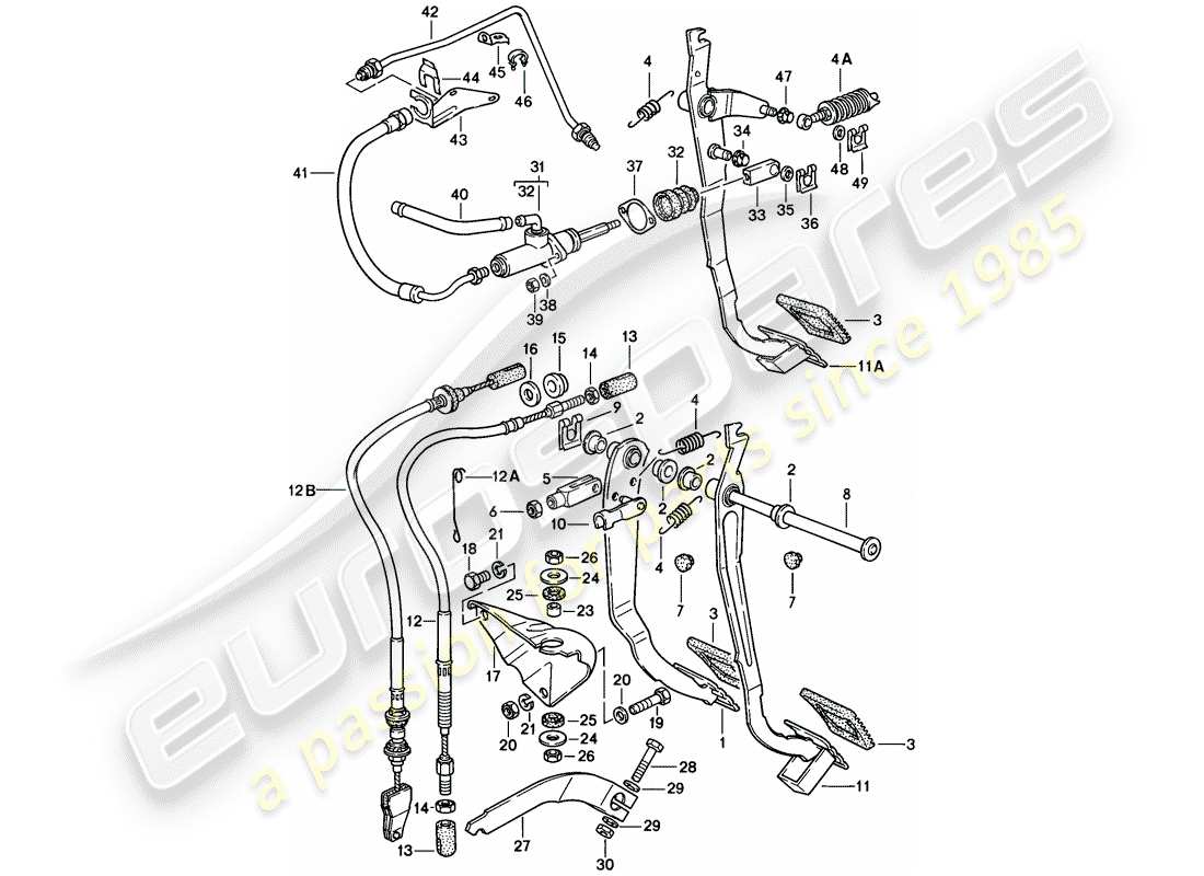 porsche 1976 (924) brake and clutch pedals - cluster part diagram