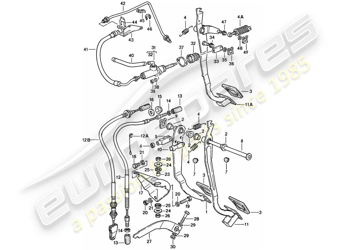 porsche 924 (1976) brake and clutch pedals - cluster part diagram