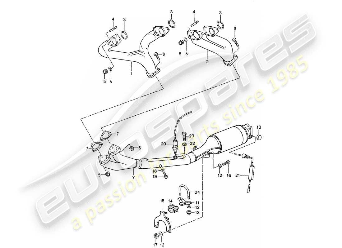 porsche 968 (1993) exhaust system - catalyst parts diagram