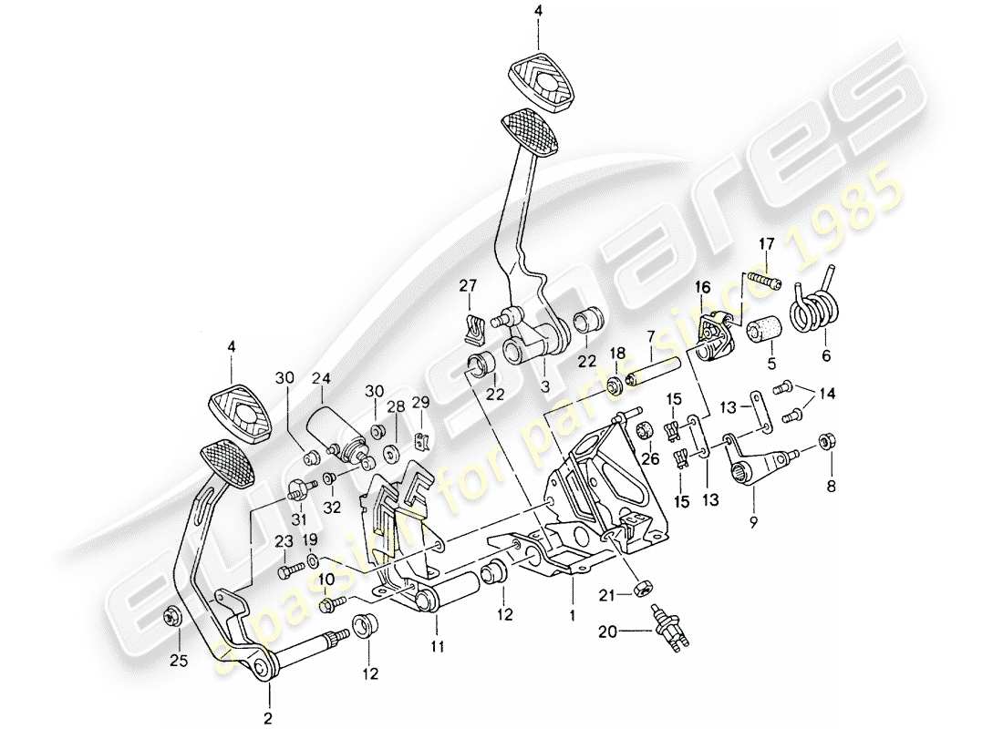 porsche 964 (1991) pedals - manual gearbox parts diagram