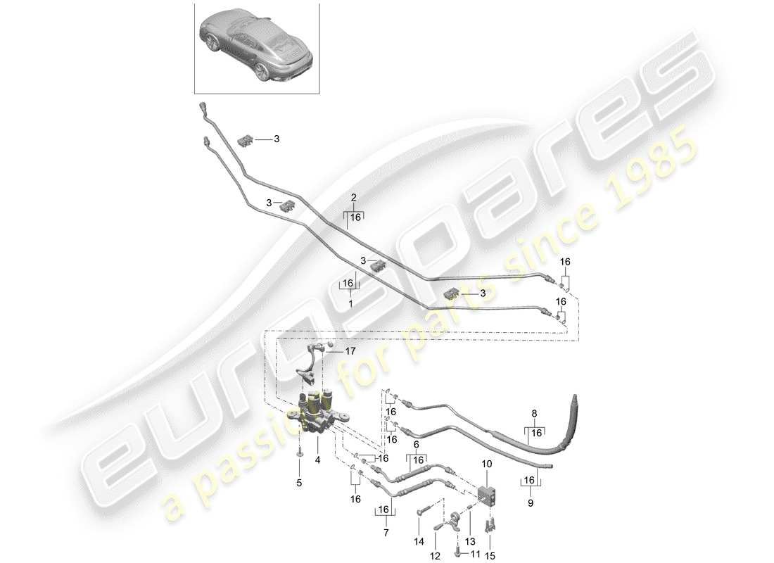 porsche 991 turbo (2020) hydraulic line part diagram