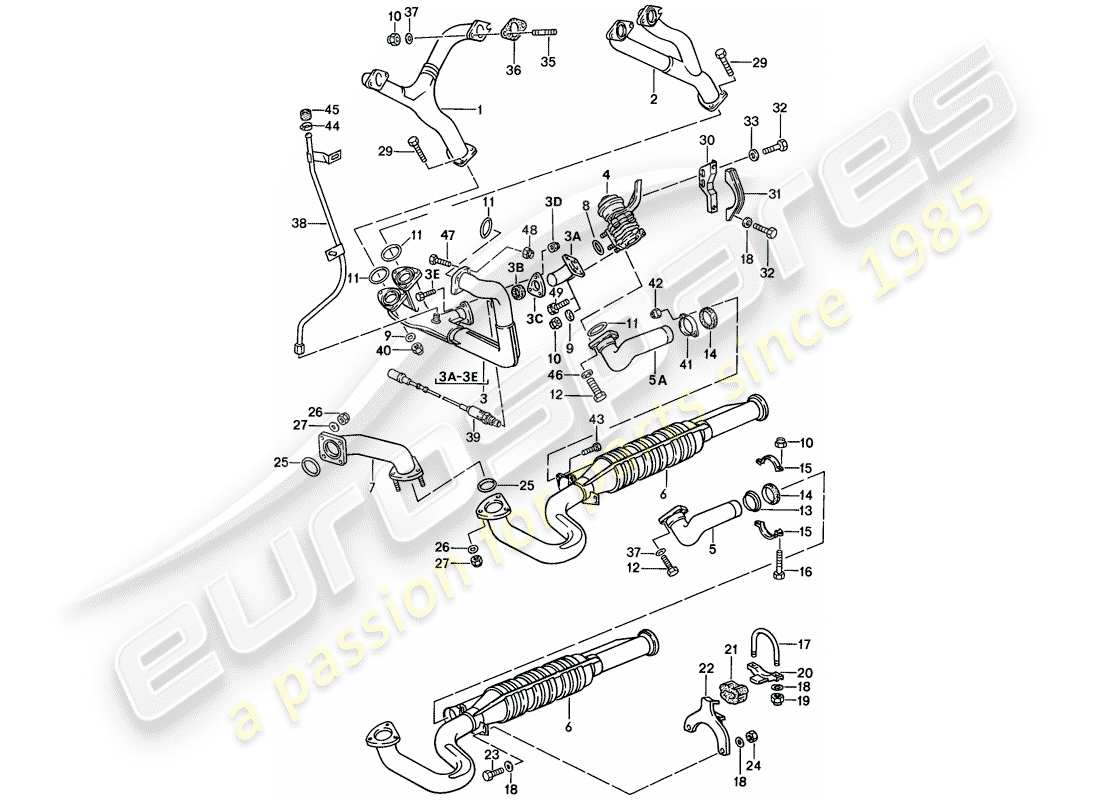 porsche 1988 (944) exhaust system - - catalyst - see technical information part diagram