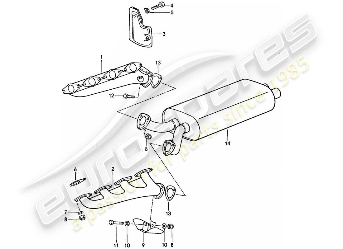 porsche 1984 (928) exhaust system - exhaust silencer, front part diagram