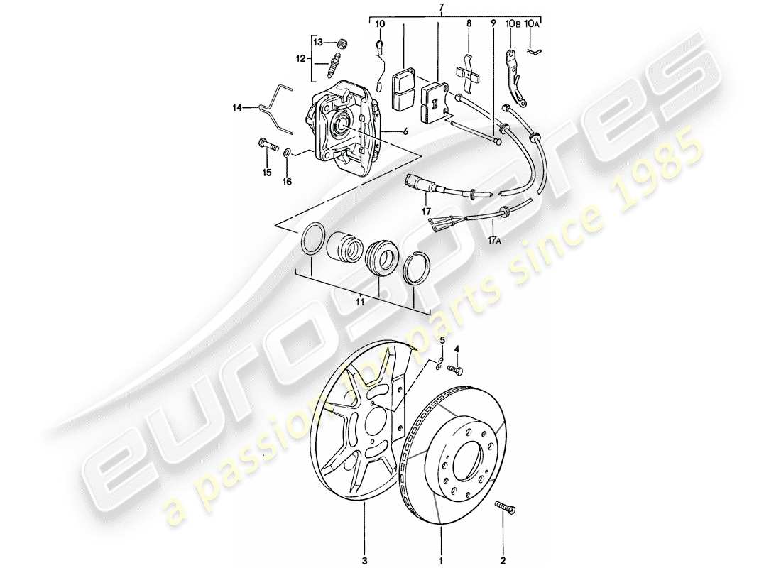 porsche 1980 (928) disc brakes - front axle - floating caliper - f >> 92-a0800 749 part diagram
