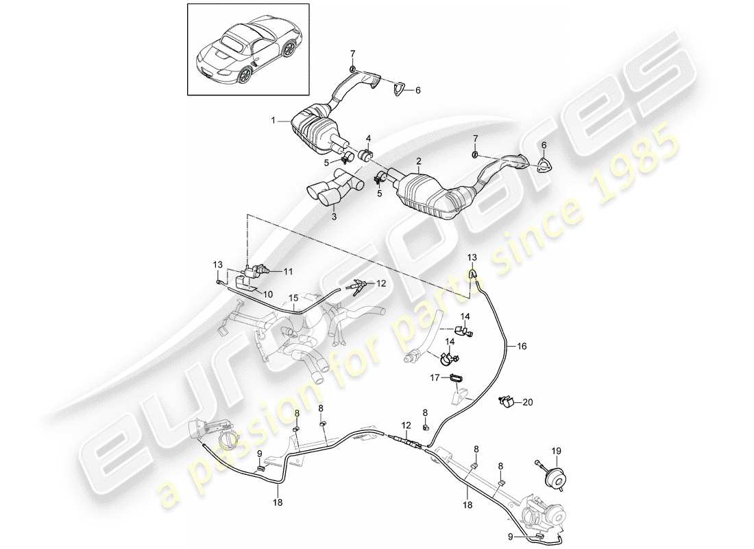 porsche 2009 (987 boxster) exhaust system part diagram