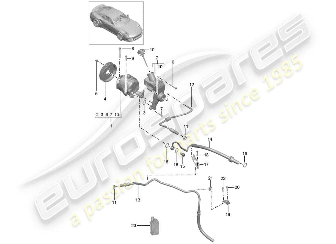 porsche 2020 (991-2 turbo) hydraulic line part diagram
