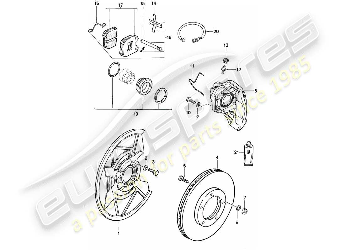 porsche 1986 (944) disc brakes - front axle part diagram