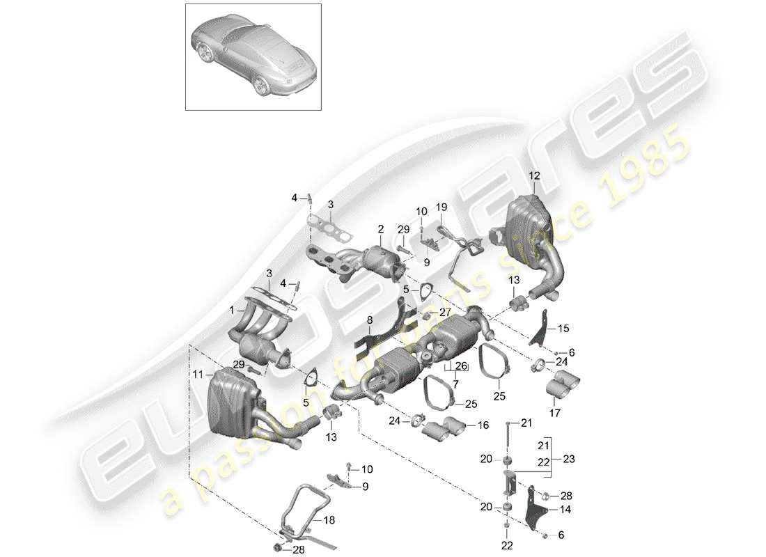 porsche 2013 (991-1) exhaust system part diagram