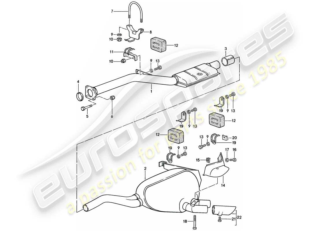 porsche 1983 (928) exhaust system - muffler - exhaust part diagram