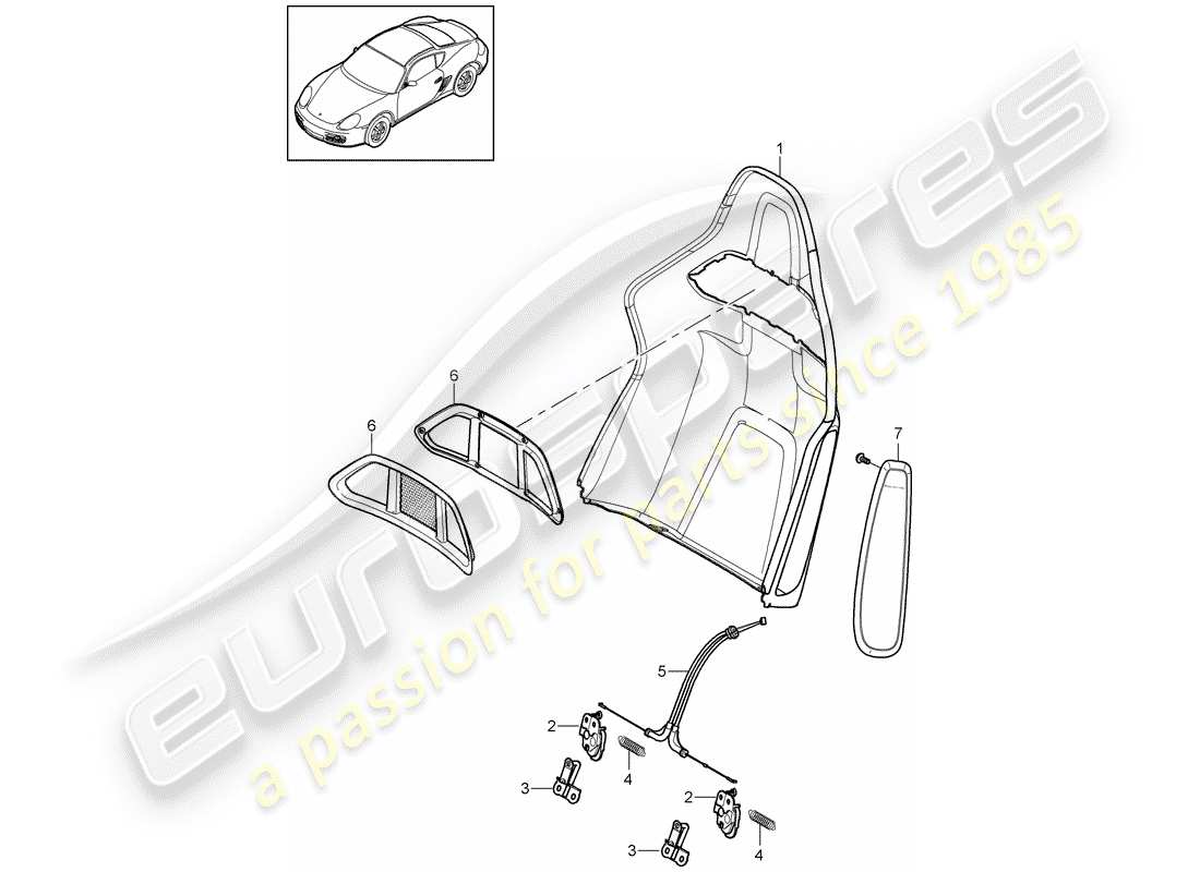 porsche 2009 (987 cayman) backrest shell part diagram
