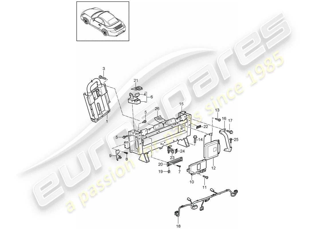 porsche 2011 (997-2) roll bar part diagram