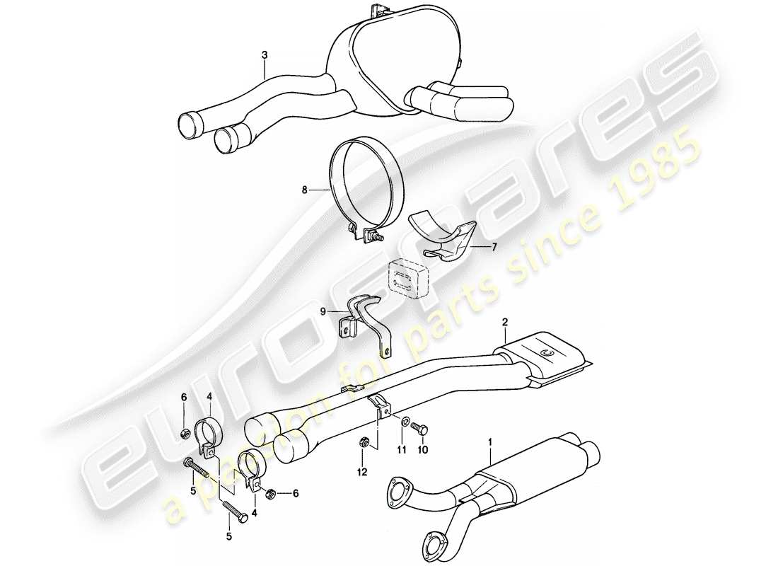 porsche 1980 (928) exhaust system - twin-pipe system part diagram