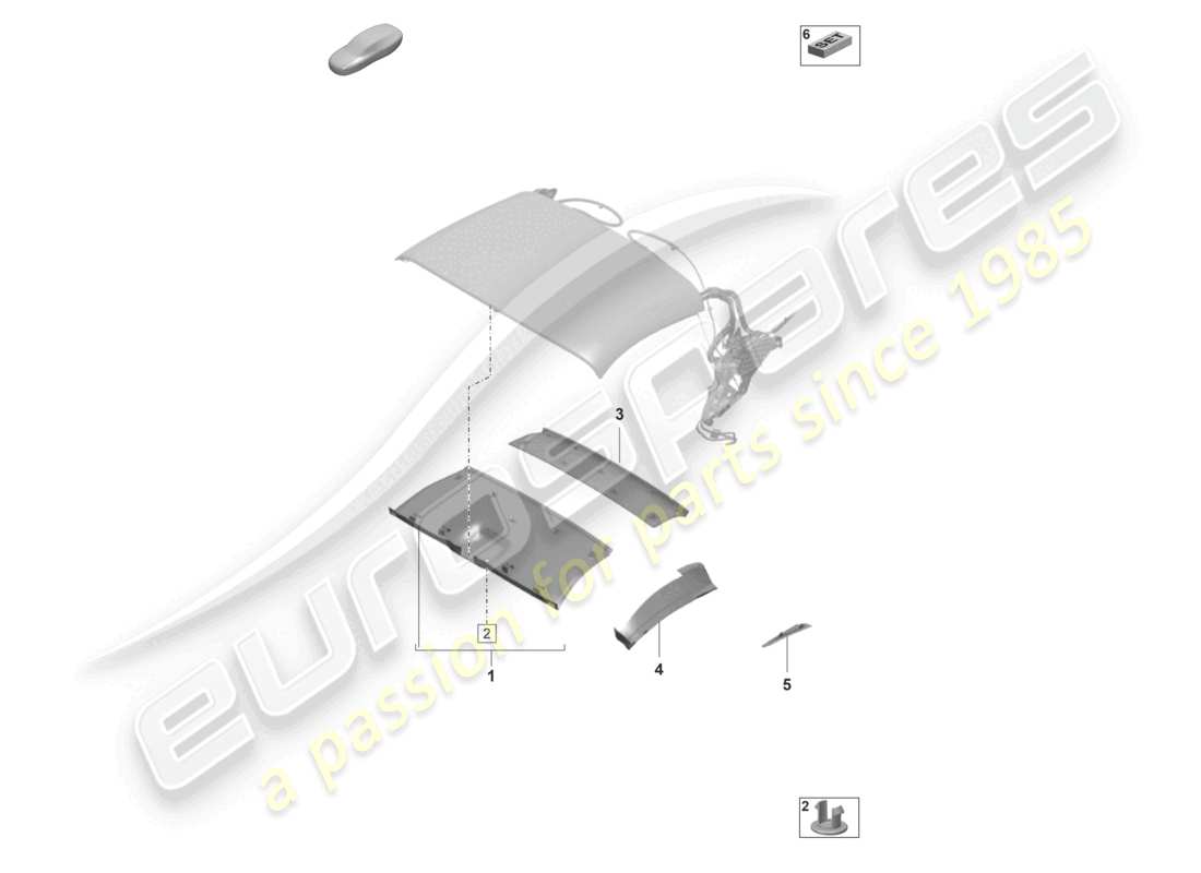 porsche 2019 (992-1) convertible top roof trim part diagram